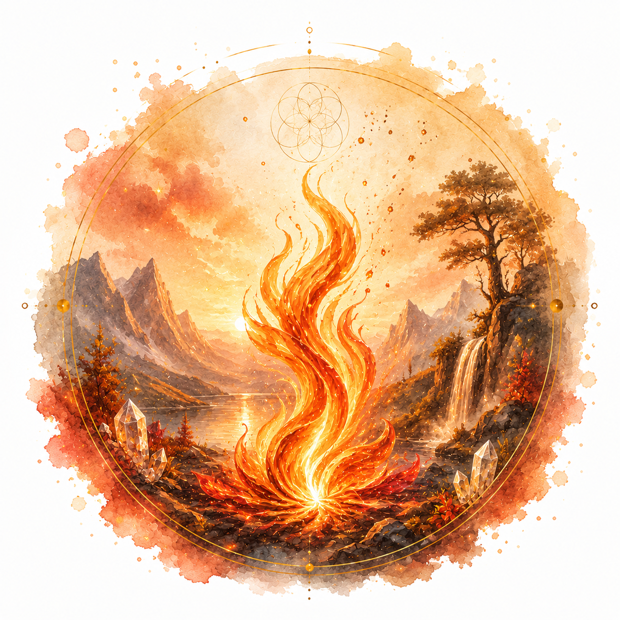 Médaillon aquarelle de l'élément Feu