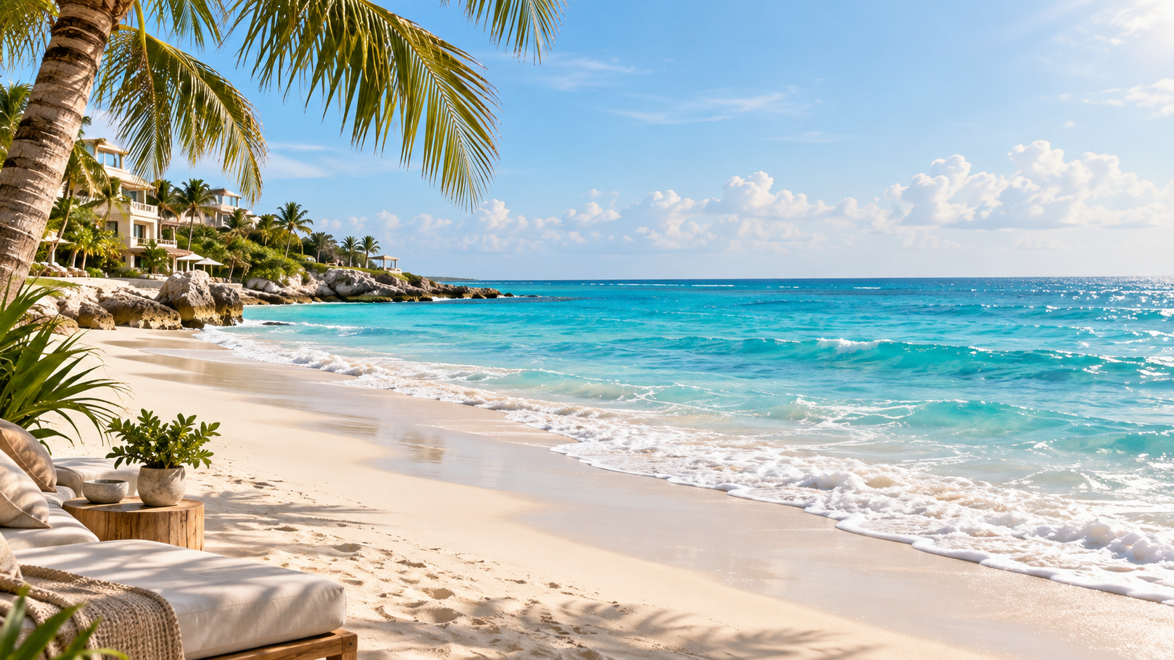 Plage de sable blanc et mer turquoise au Mexique